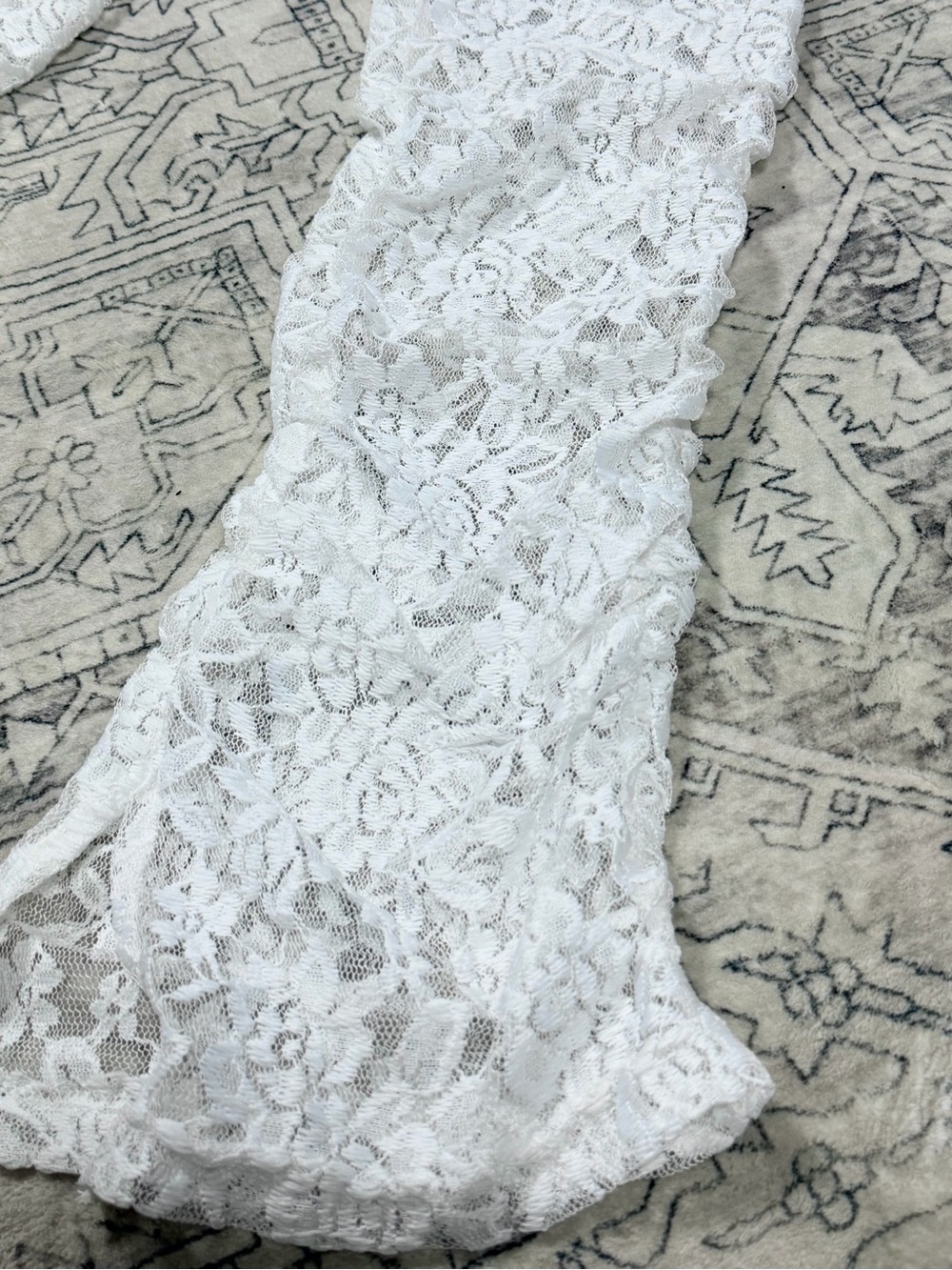 Rouge Collection White Ruched Lace Flare Pants 2X Sheer Beach Cover Up Boho - Picture 10 of 14